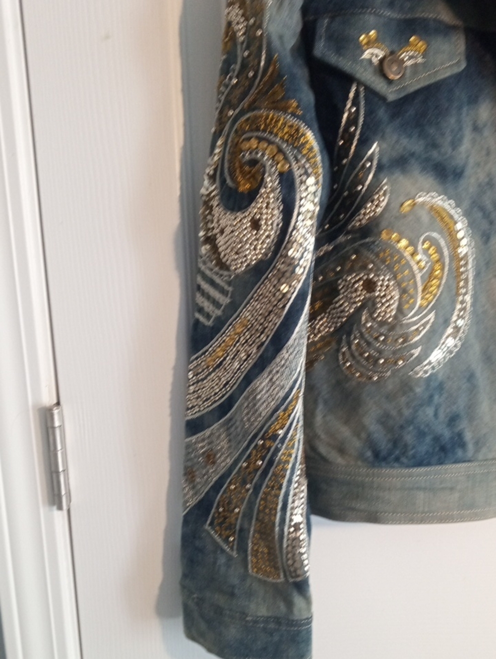CHICO'S HEAVY SEQUINED DENIM JACKET - Picture 3 of 12